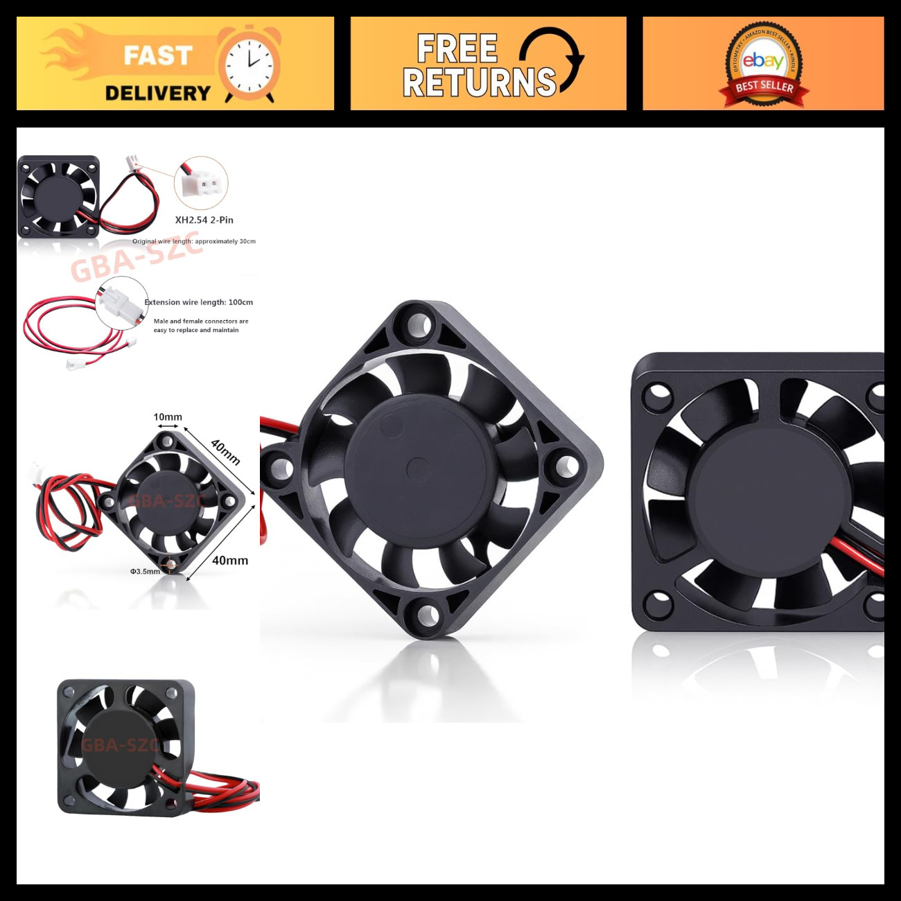 24V Low Noise 40mm DC Brushless Axial Cooling Fan - Hydraulic Bearings (2 Pack)