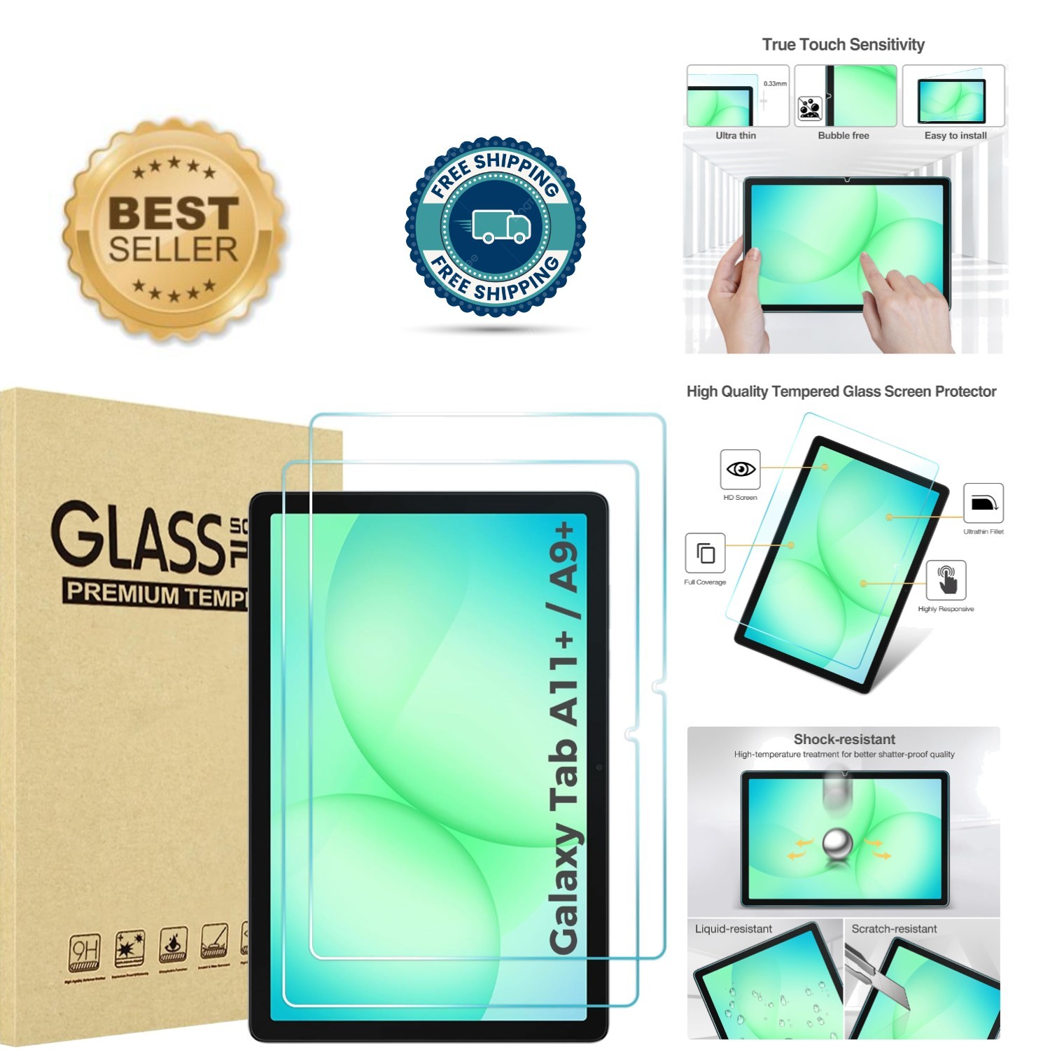 Bubble-Free Installation Tempered Glass Protector for Galaxy Tab A11/A9 Plus