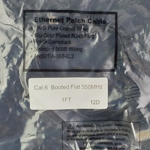 Cat.6 Booted Flat 550MHz-  1 FT.