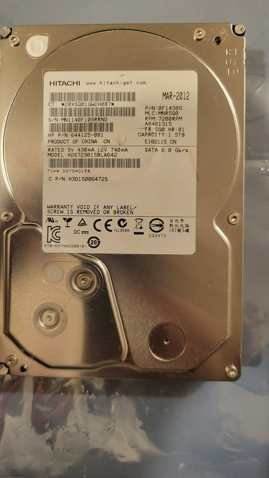 Hitachi HDS723015BLA642 PN 0F14389 MLC MNR5Q0 FR 5Q0 1.5TB  SATA 3.5" HD