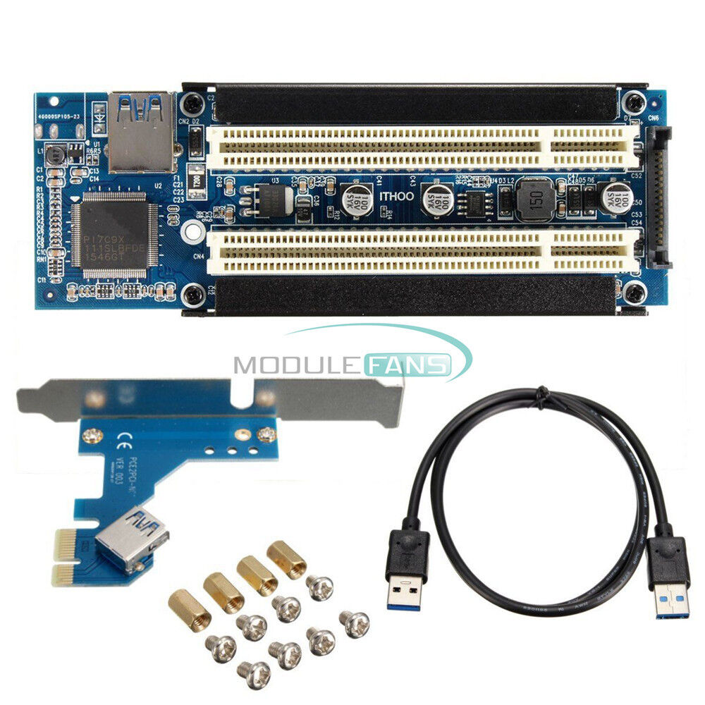 PCI-E Express X1 to Dual PCI Riser Extend Adapter Card USB 3.0 PCI-E 1x to 16x