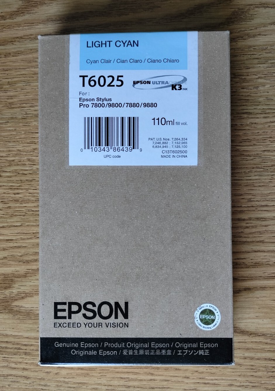 06-2021 NEW IN BOX GENUNE EPSON T6025 CYAN 110ml INK STYLUS 7880 9880 7800 9800