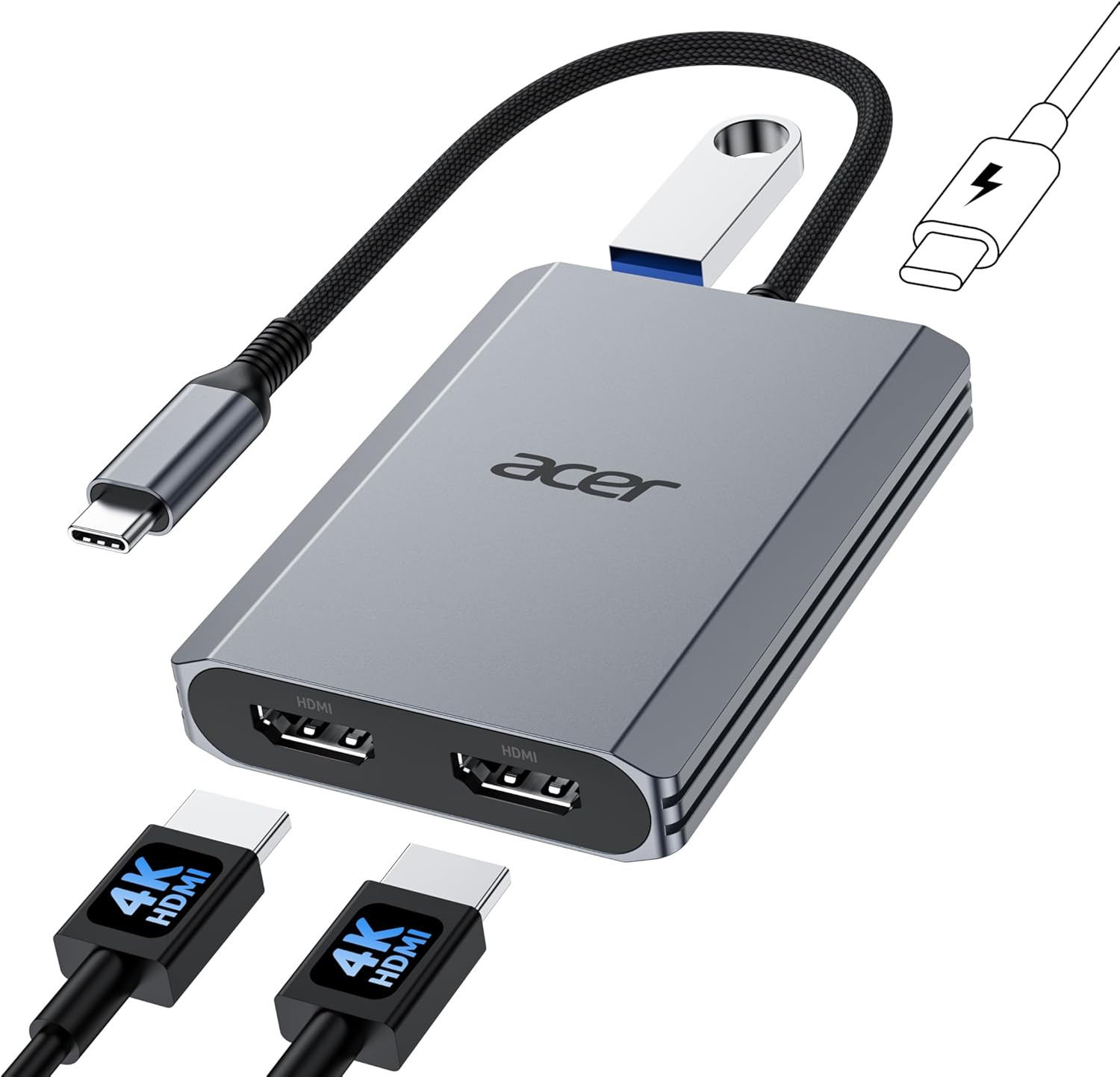 Acer 4-In-1 USB C Hub, Type C to Dual HDMI Adapter 4K@60Hz