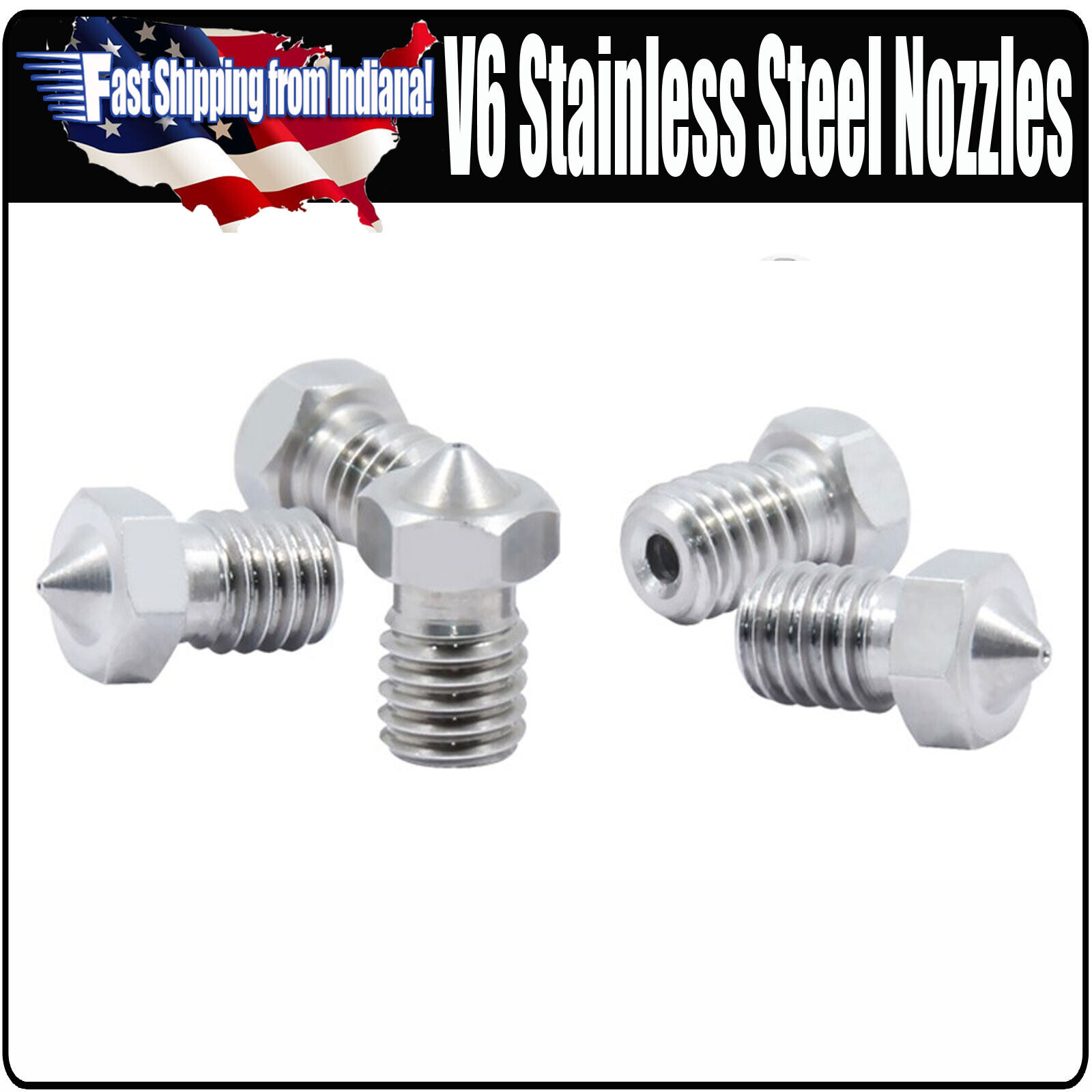 V6 Stainless Steel Nozzle 0.4mm Extruder Hotend 1.75mm Filament E-3D V5-V6, M6
