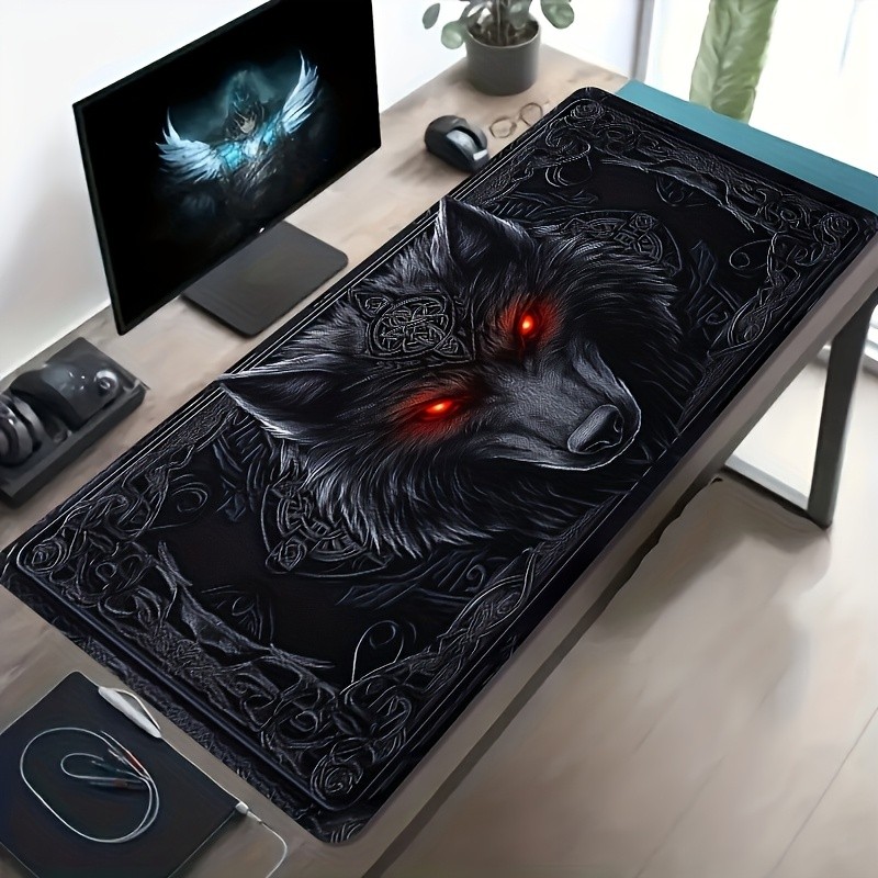 1pc Large-sized Esports Gaming Mouse Pad with a Mysterious-style Red-eyed Blac