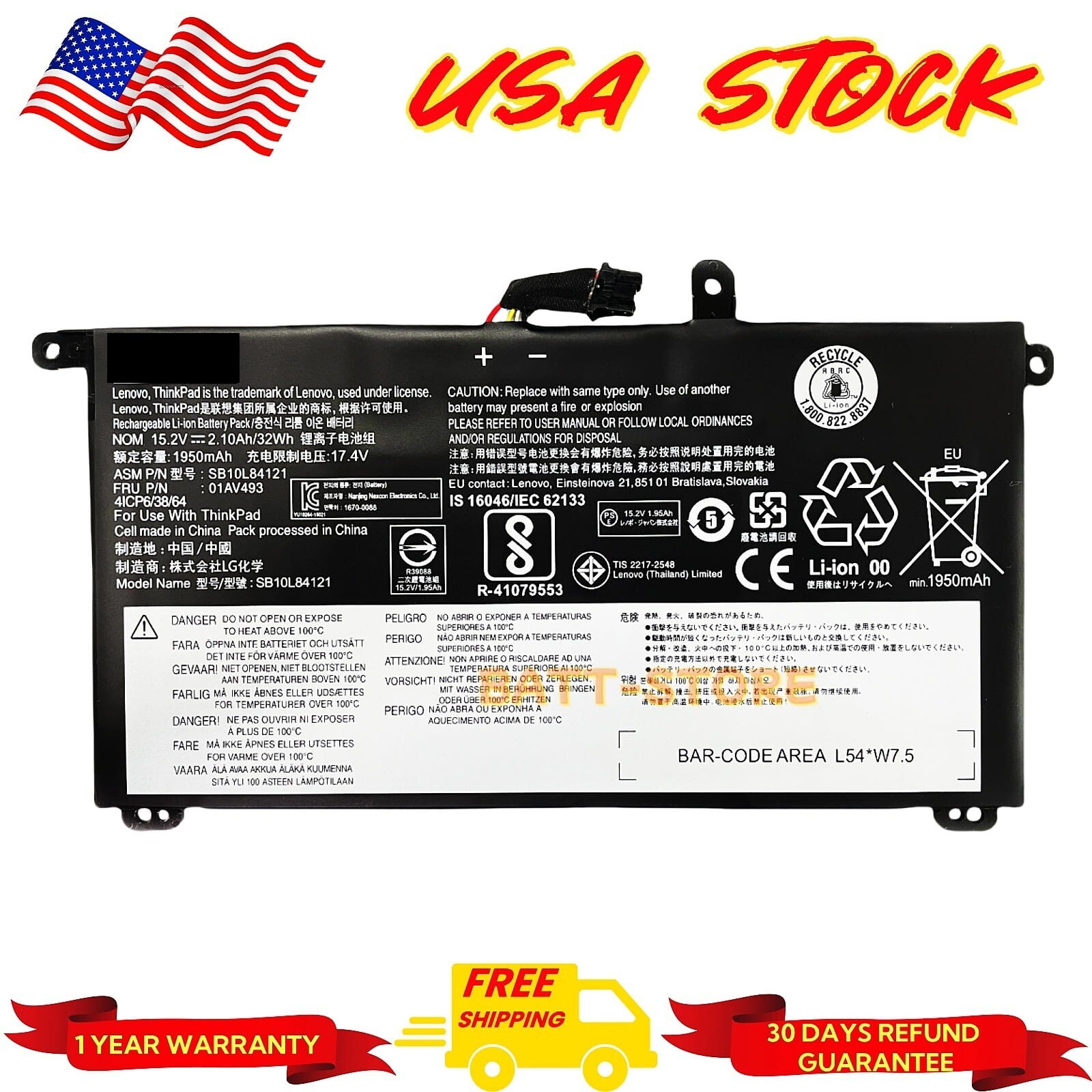 01AV493 original Battery for lenovo ThinkPad T570 T580 P51s P52s 00UR891 00UR892