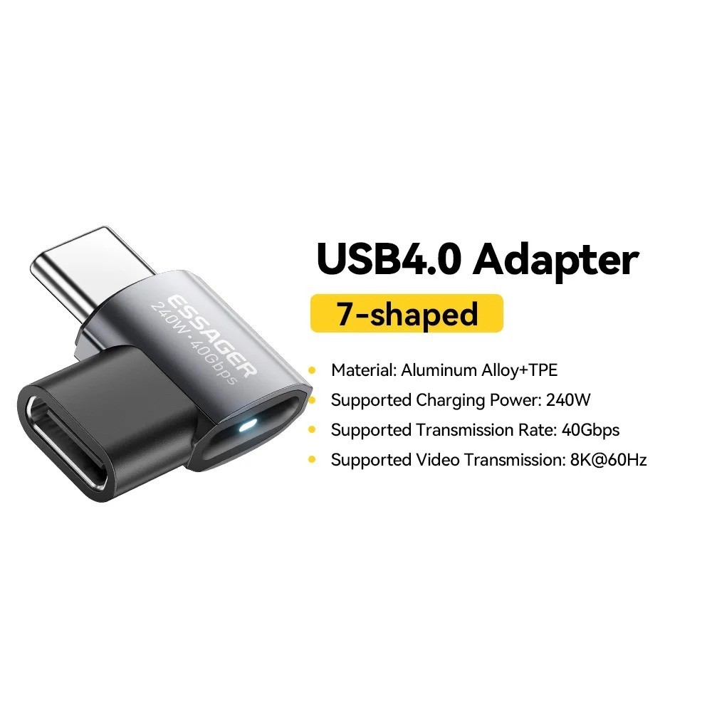 Essager USB4.0 90 Degree USB-C Adapter 40Gbps 240W 8K 60Hz OTG