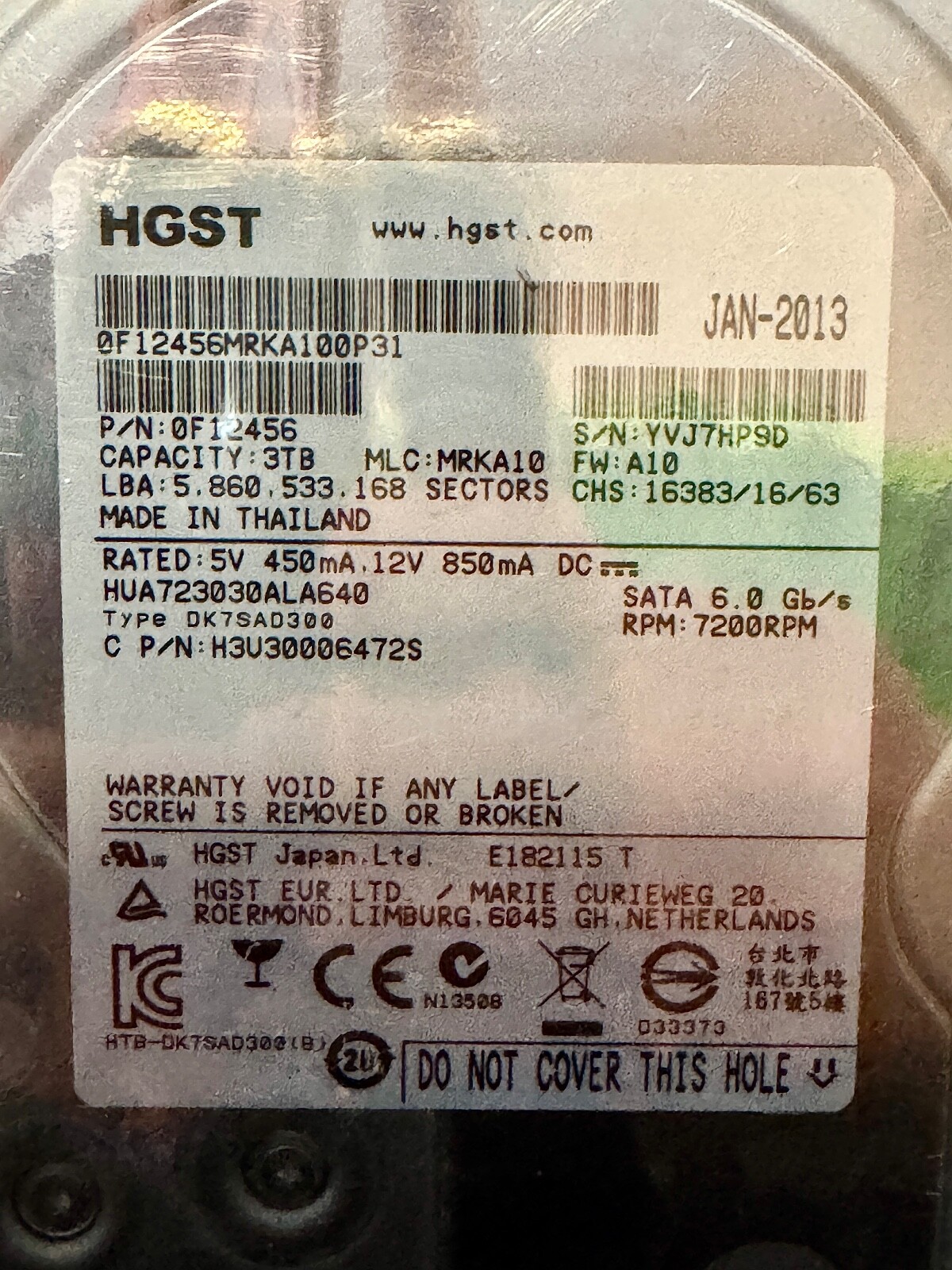 2 New 3TB Hitachi HGST HUA723030ALA640 Enterprise 3.5 SATA Hard Drives 6TB total