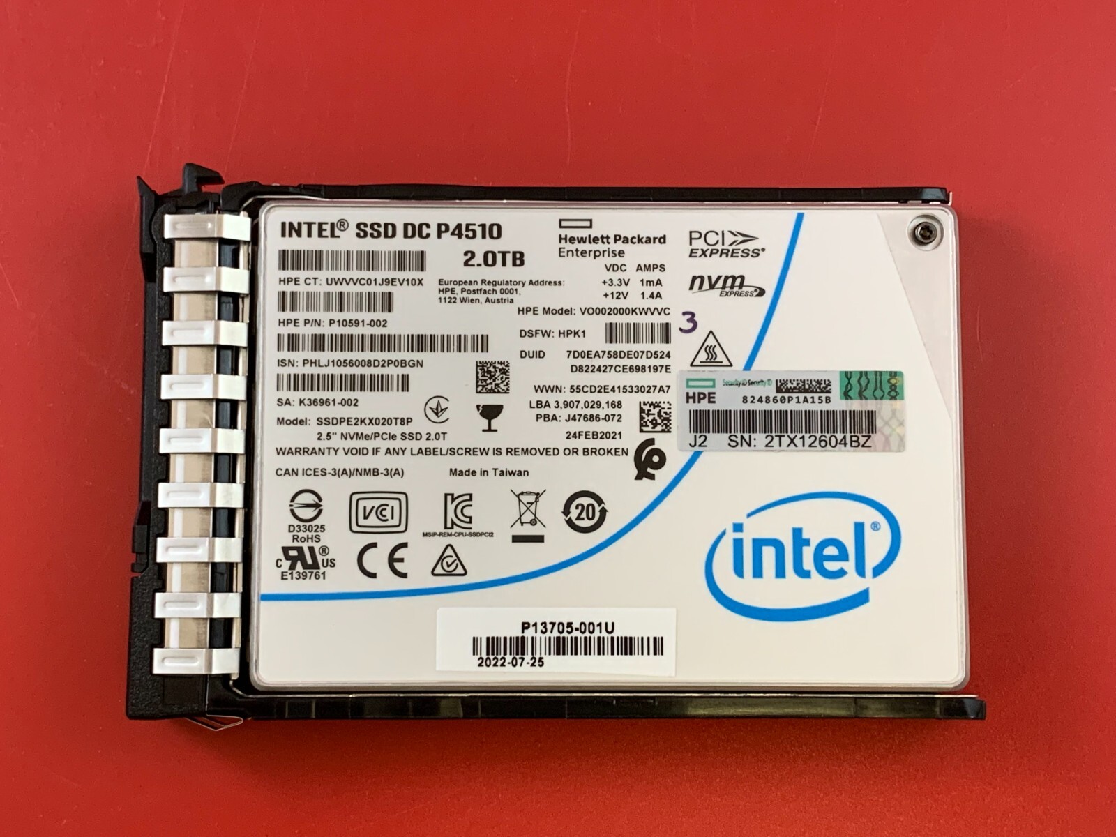 P40547-B21 P41545-001 P10591-002 HPE 2TB NVMe x4 RI SFF 2.5" U.3  SSD RENEW PULL