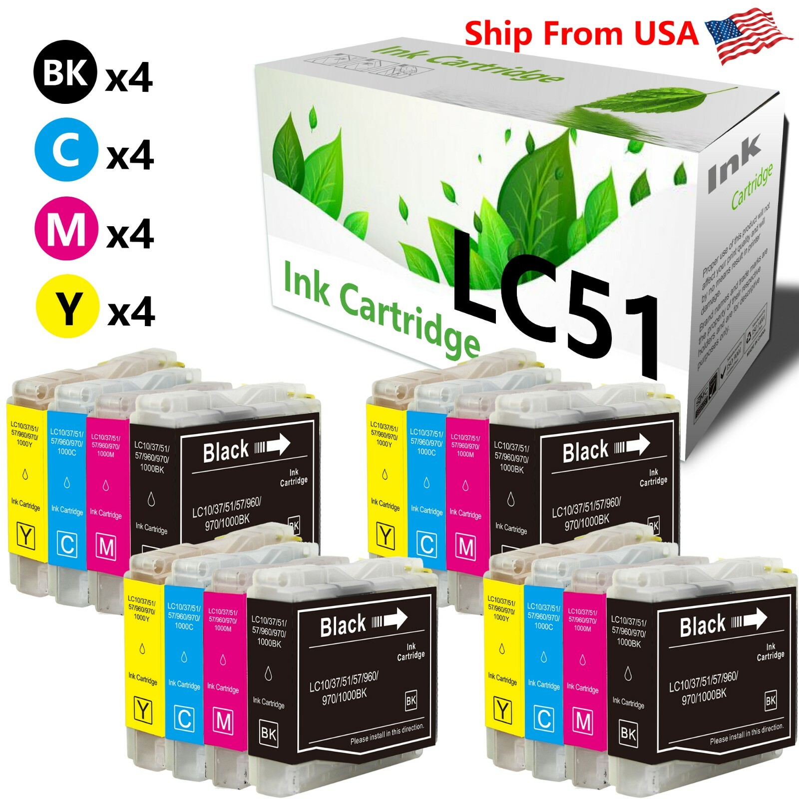 16PK LC51 LC-51 Ink Cartridge for DCP-130C DCP-330C FAX-2480C Printer