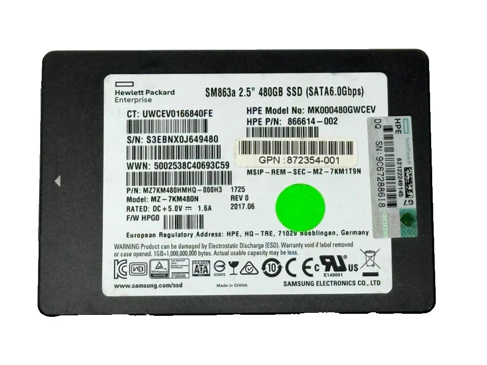 HP SM863a 480GB 2.5" 6Gbps SATA SSD MK000480GWCEV 866614-002 Solid State Drive