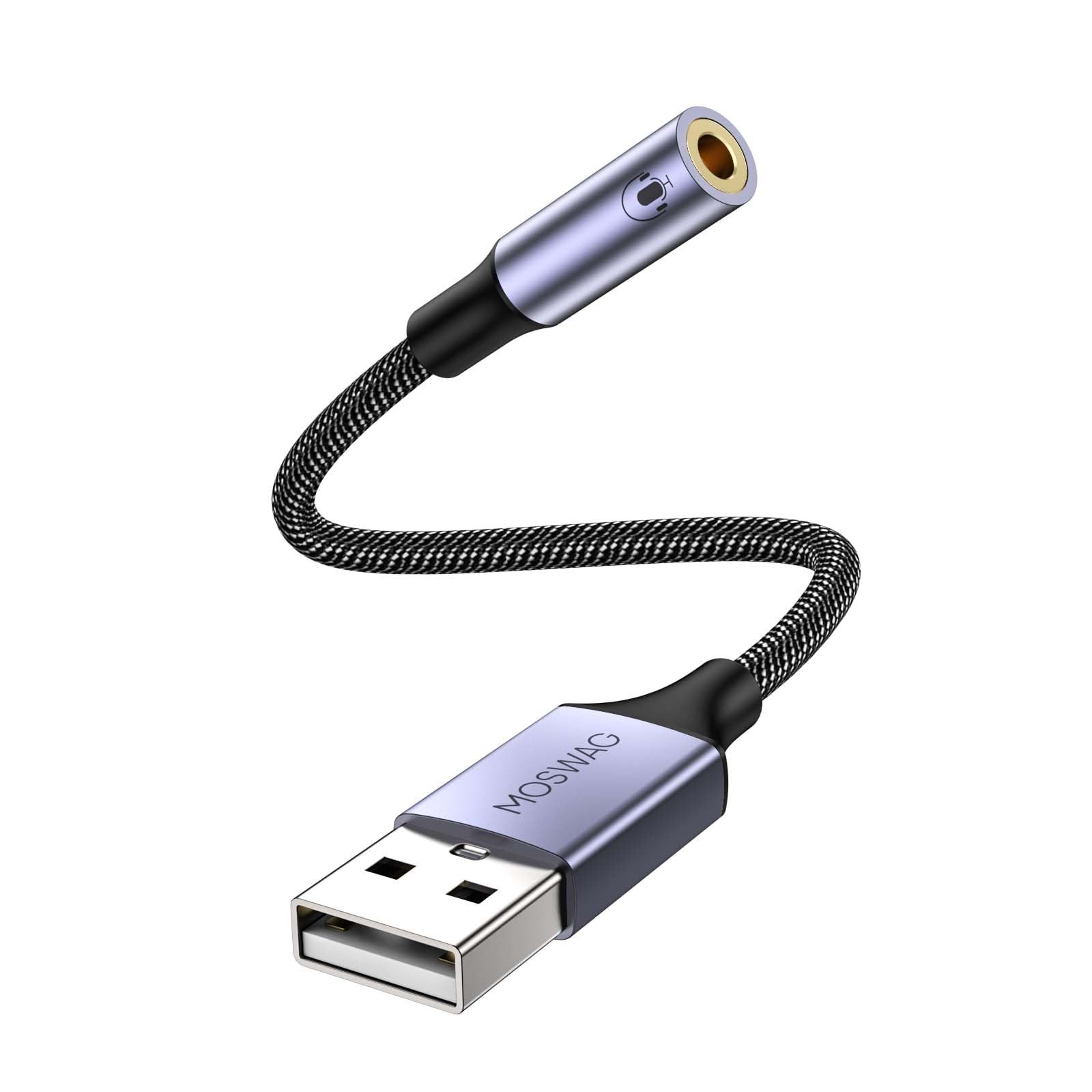MOSWAG USB to 3.5mm Jack Audio Adapter 0.65Feet/20cm, External Sound Card Sup...