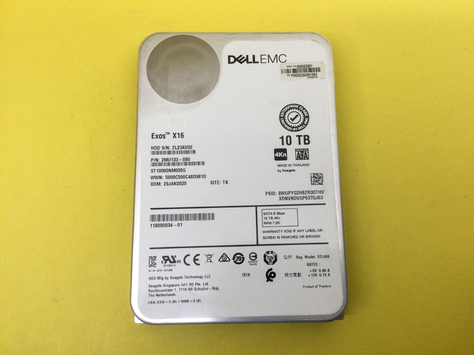 118000934 Dell EMC 10TB 7.2K SATA 6Gbps 3.5in HDD Seagate ST10000NM005G