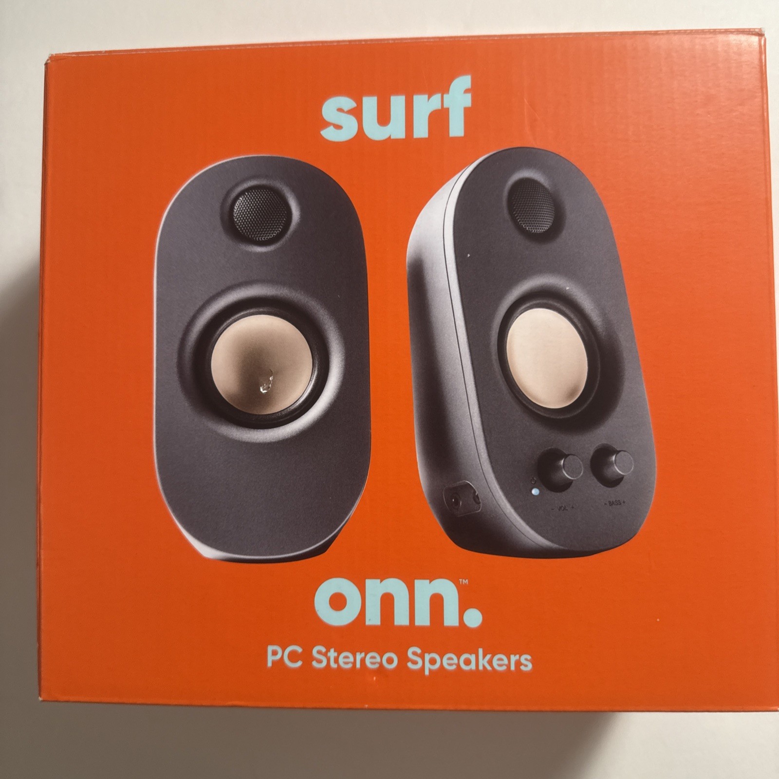 Onn Surf PC Stereo Speakers | Compact Wired  Speakers with Volume & Bass
