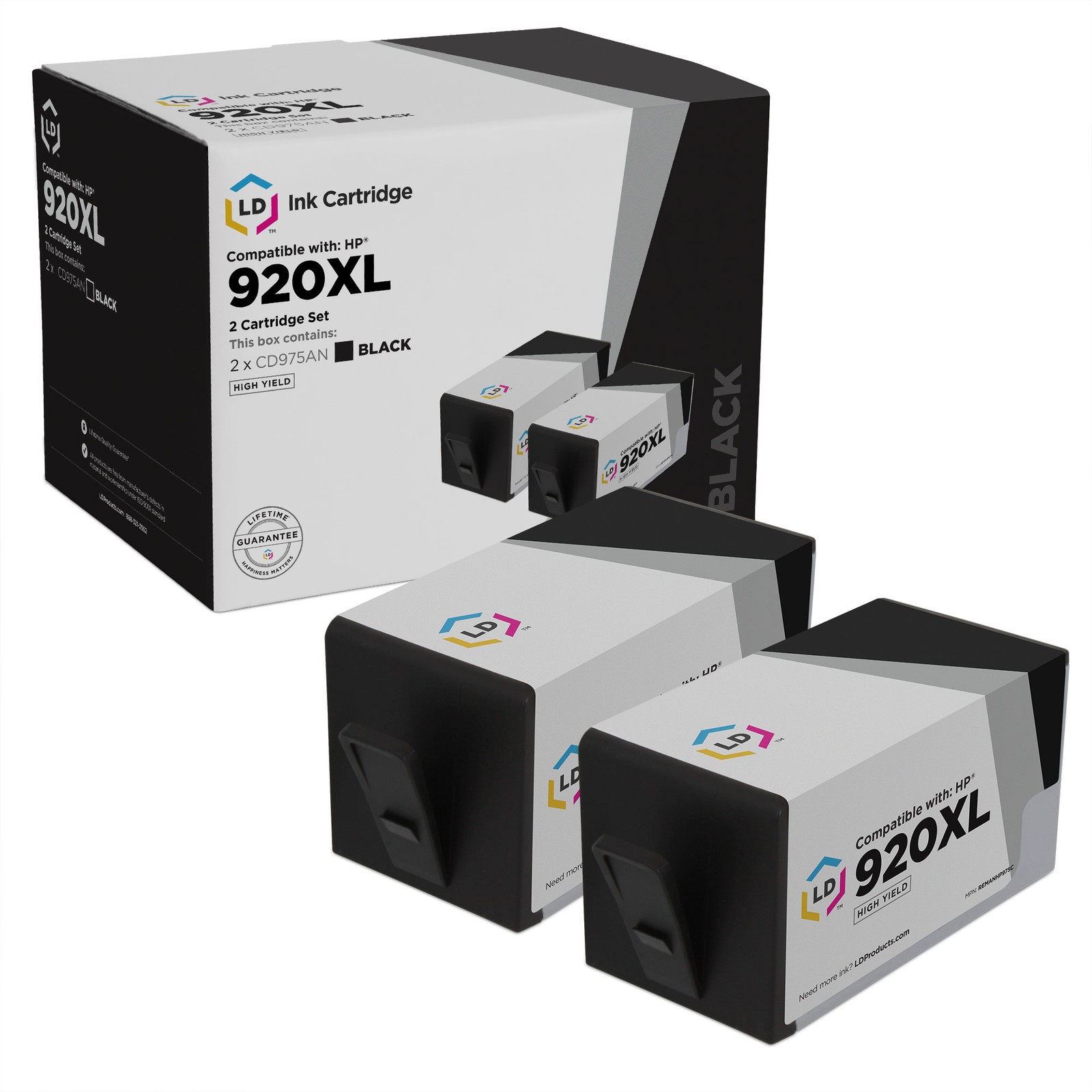 LD Reman Replacement for HP 920XL Set of 2 CD975AN Black Inkjet Cartridge