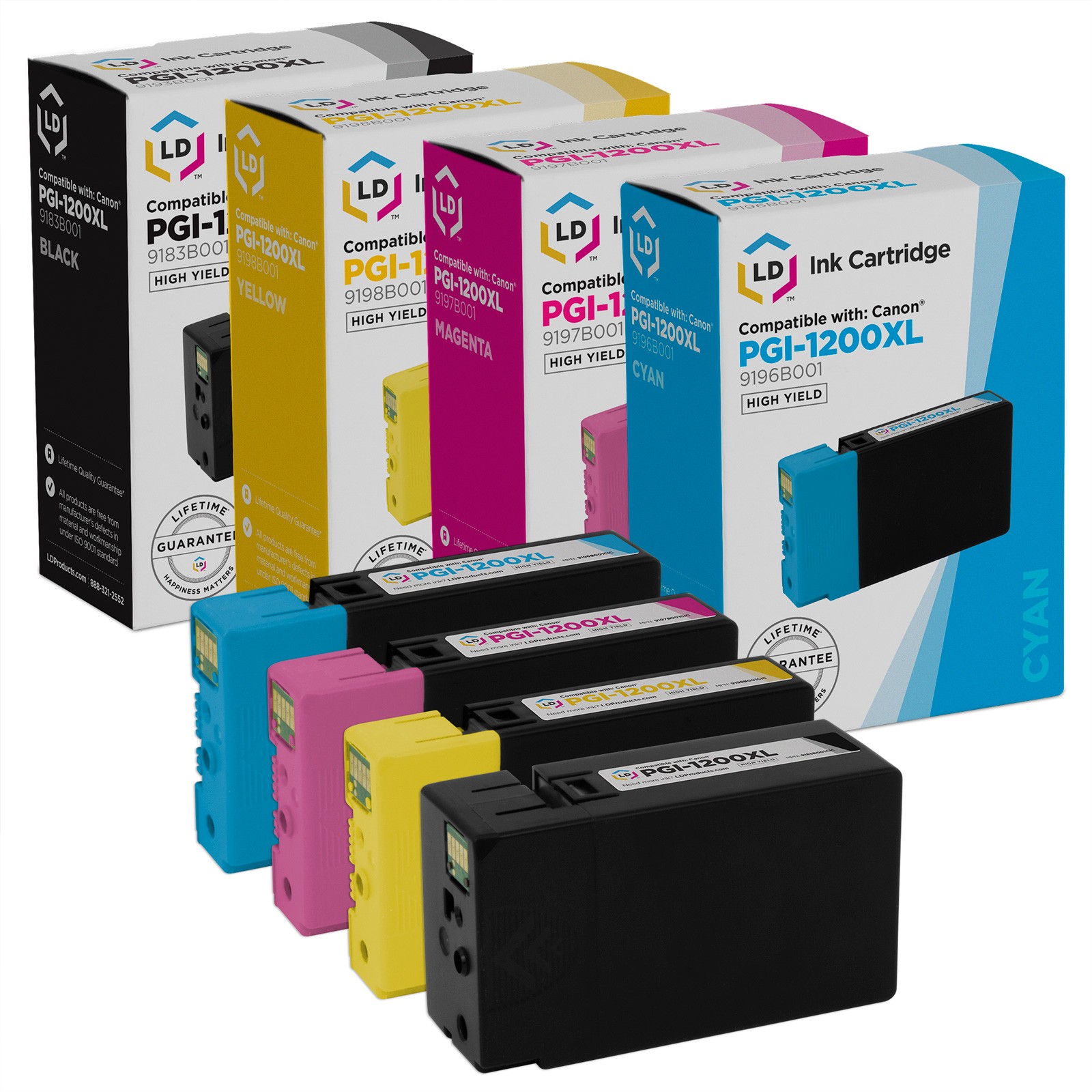 LD Ink for Canon PGI-1200XL HY Set of 4: 9183B001 9196B001 9197B001 9198B001