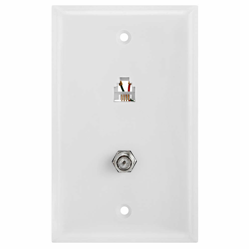 RJ11 Modular Phone Wall Plate Coaxial F Type Wallplate  Satellite Coax Faceplate