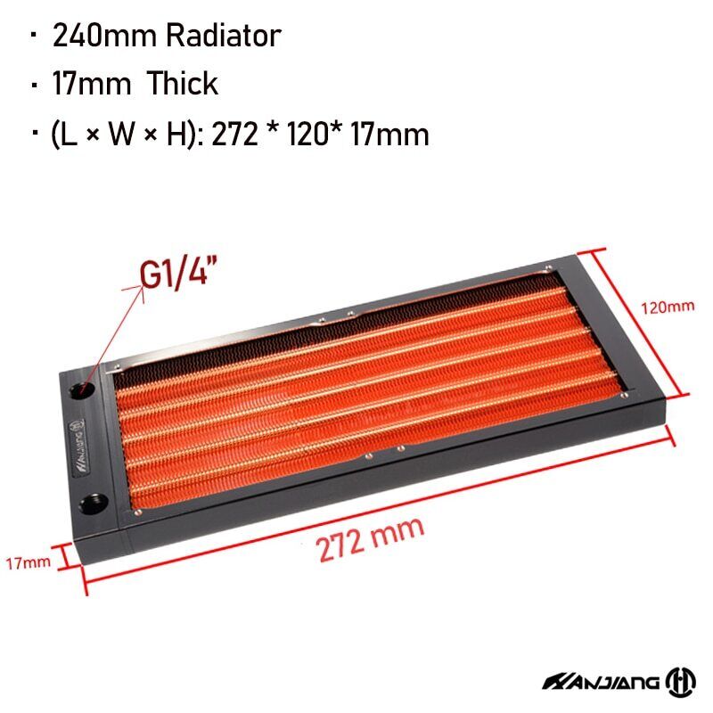 HJ 17mm Super Thin Copper 240/360mm Radiator For PC Water Cooling/ G1/4 