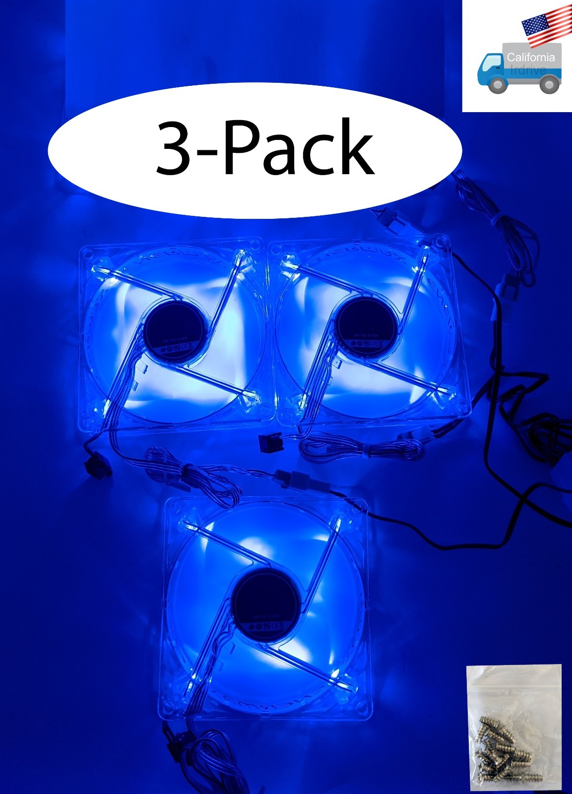 3-Pack: Enermax Twister 92mm x 25mm Blue LED 3pin 12V 0.4A PC Case Cooling Fan