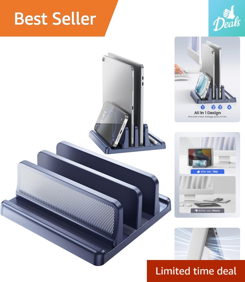 Elegant Vertical Laptop Stand in Dark Blue - Customizable for All Brands