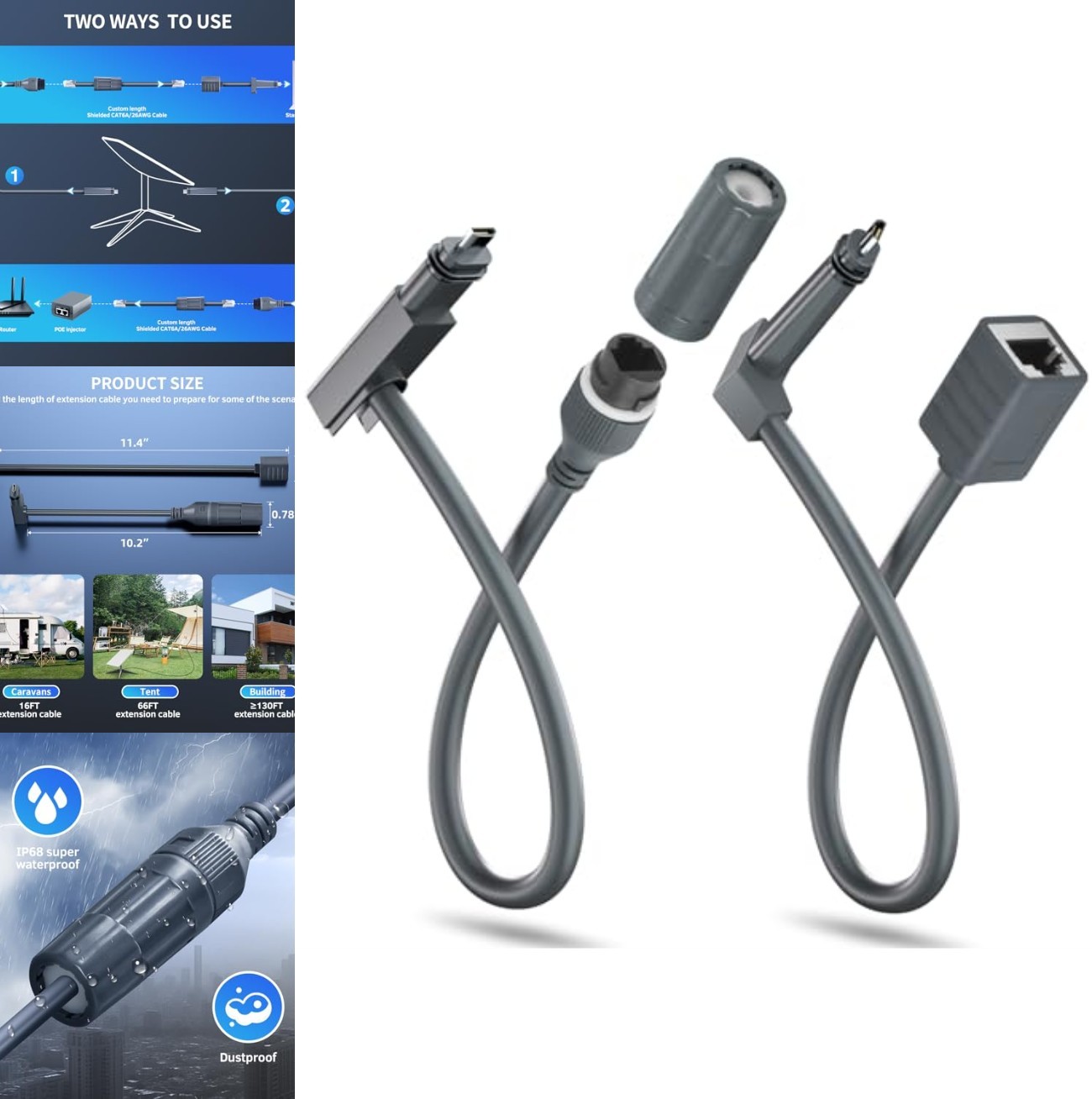 Starlink V2 Cable Adapter Pair SPX to RJ45 Female Waterproof Cat6A 26AWG RV
