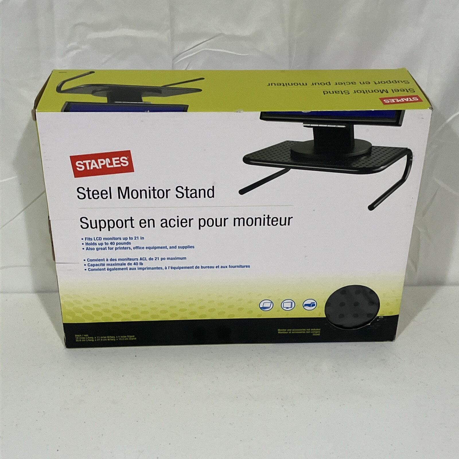 Staples Steel Monitor Stand Black #35548 14"x11"x4" For Laptop, Monitor And More