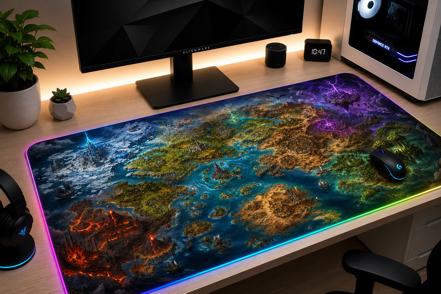 RuneScape RGB XXL Gaming Mouse Pad Fantasy RPG Desk Mat PC Gamer LED