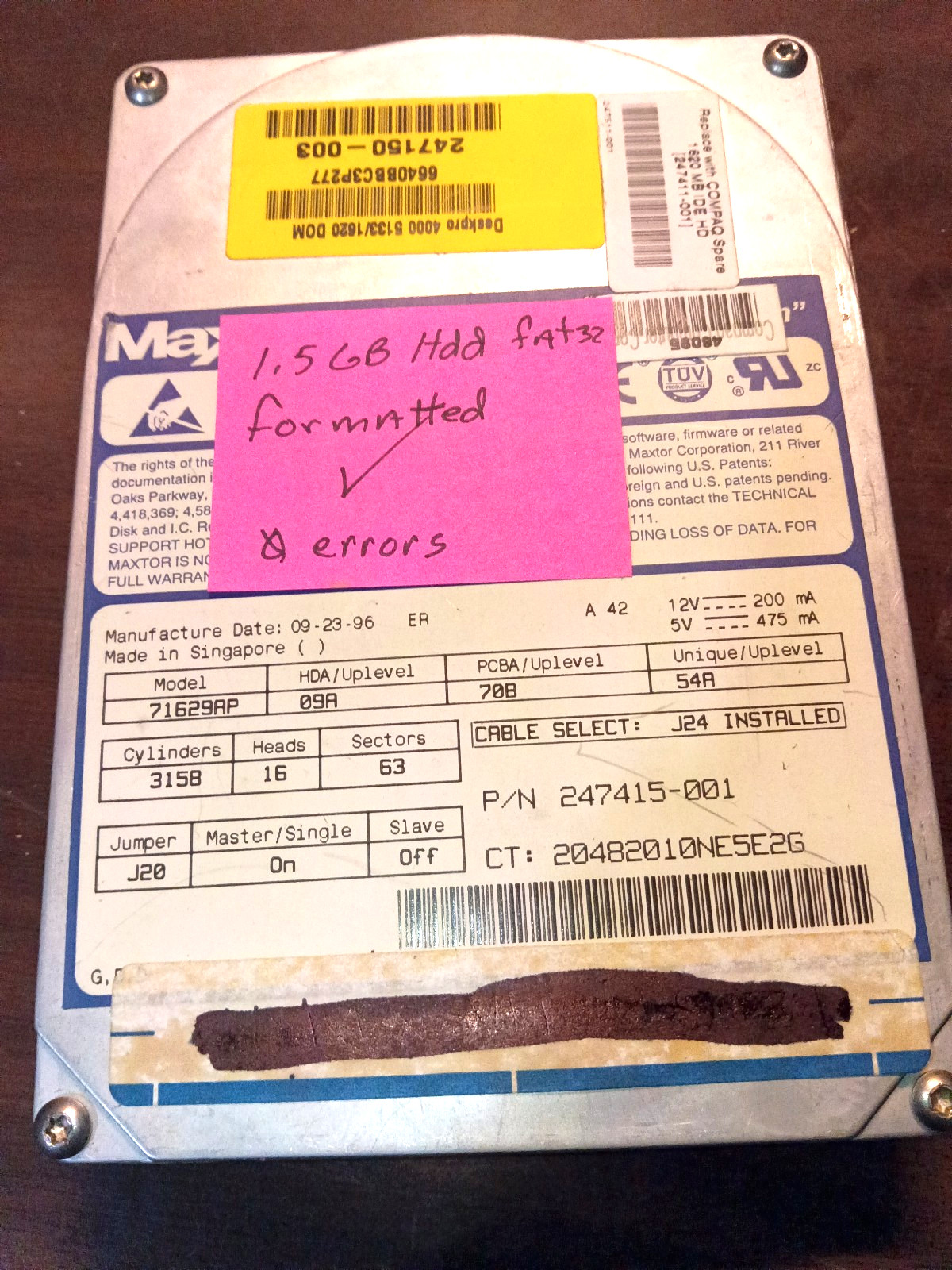 VINTAGE MAXTOR 71629AP  1.5GB IDE Hard Drive