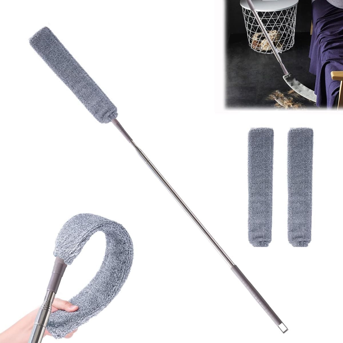 Retractable Microfiber Duster 55.2in for Under Appliances & Hard-to- Areas