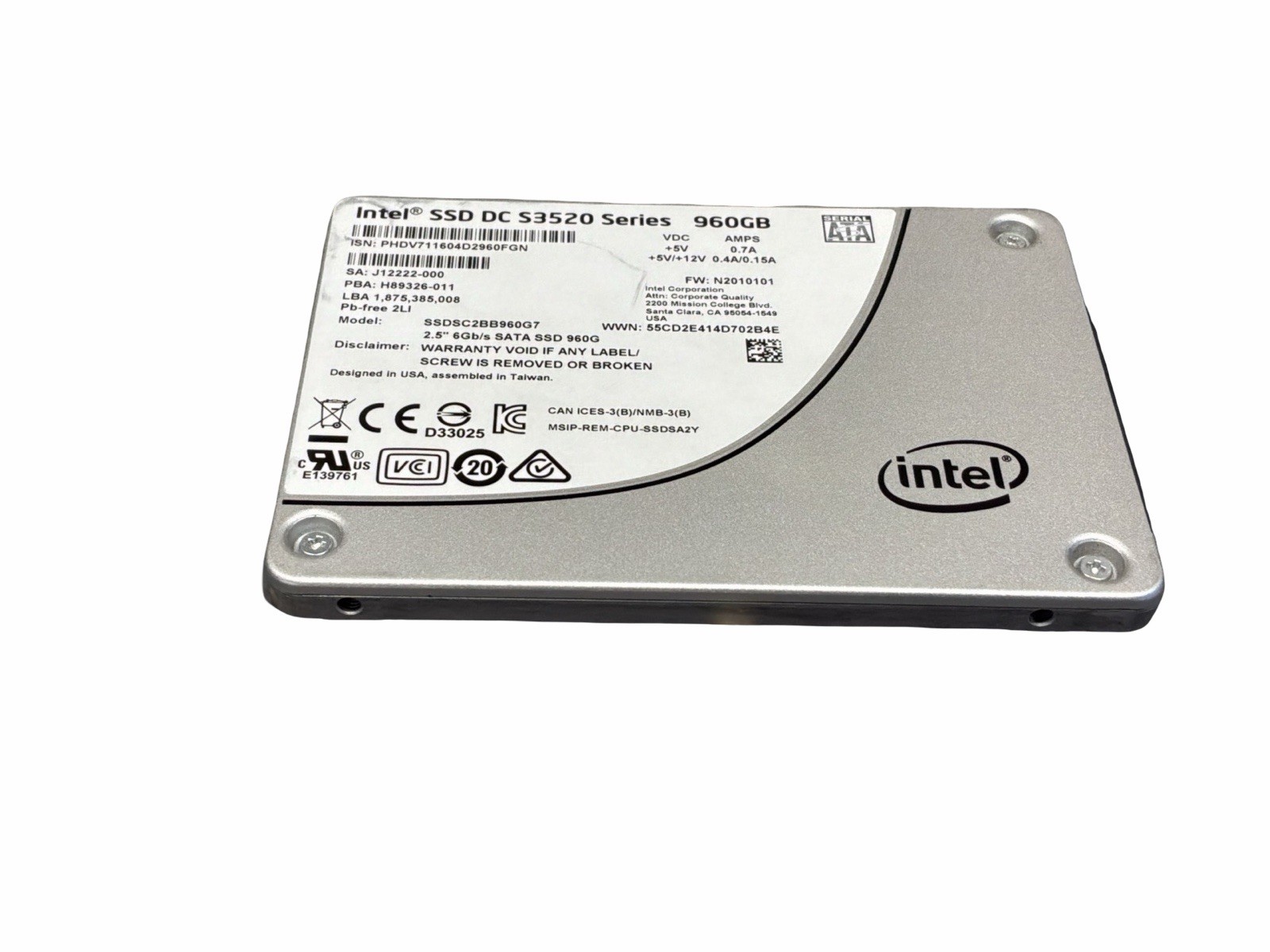 Intel SSD DC S3520 960GB 6Gb/s 2.5" SATA SSDSC2BB960G7 99% Health