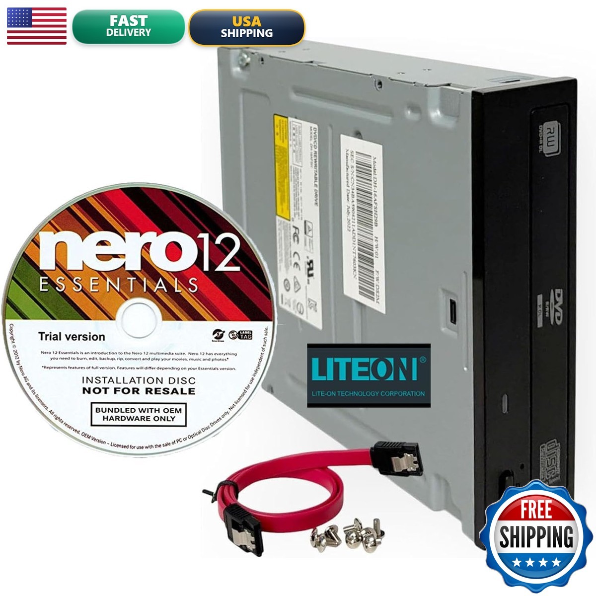 BestDuplicator Lite-On 24X SATA DVD/CD Writer Drive, 5.25", DVD Playback
