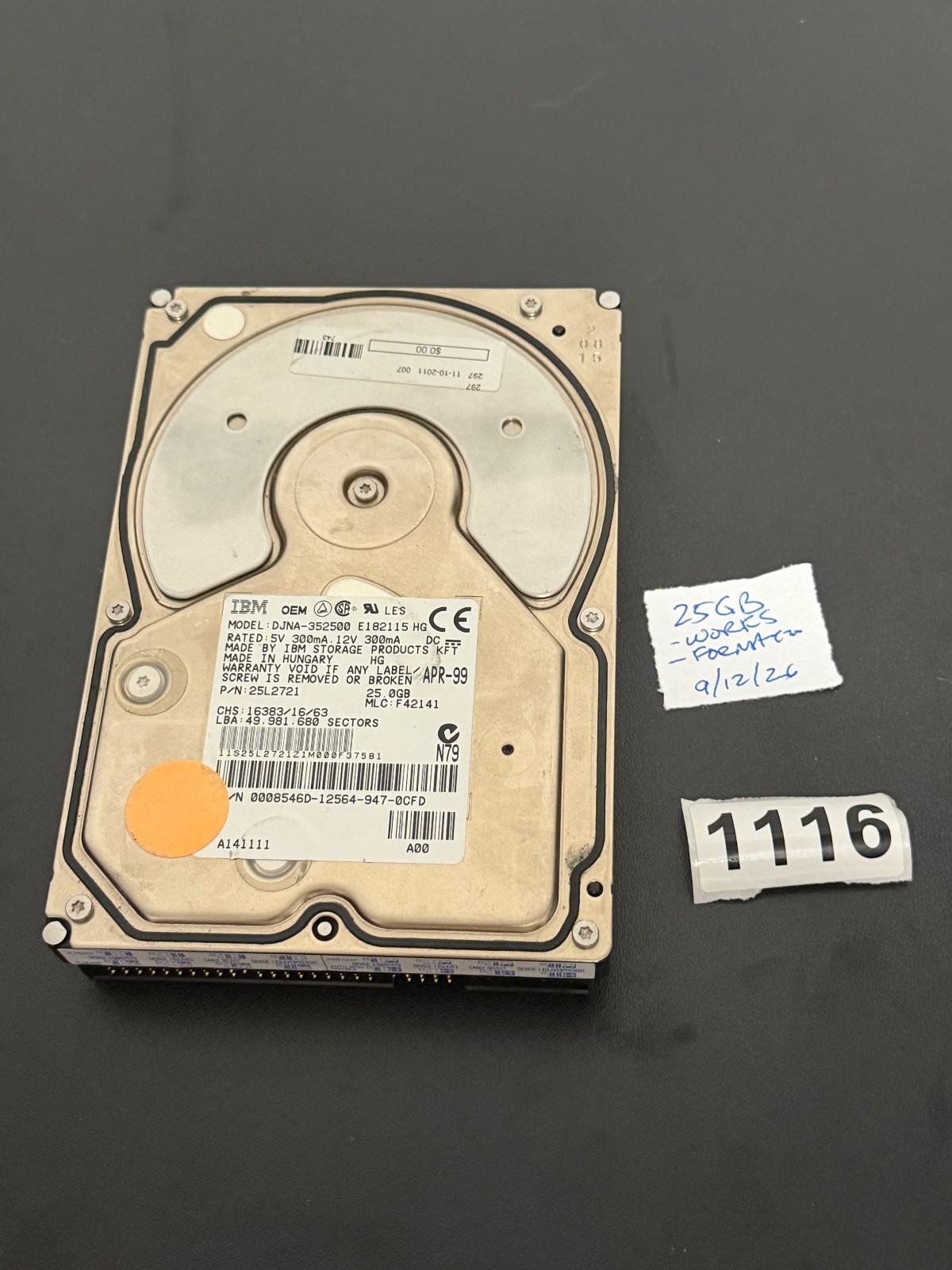 IBM 25 GB IDE DJNA-352500  3.5" Desktop Internal HDD -- WORKS -- REF 1116
