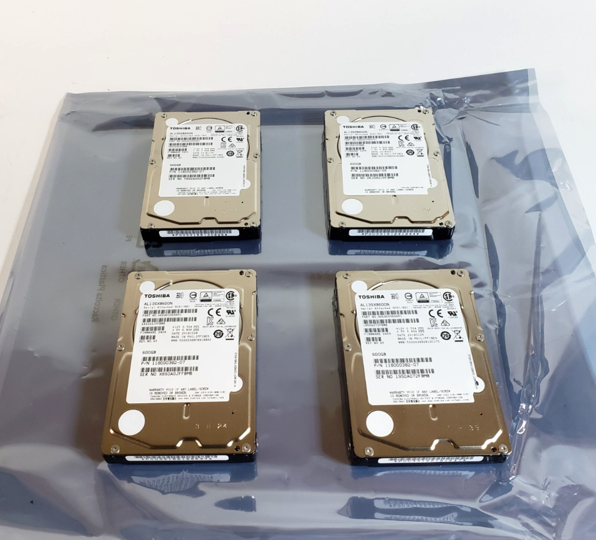 Lot of 4 Toshiba AL13SXB600N 2.5" 600GB 15K SAS 6Gbps Hard Drives