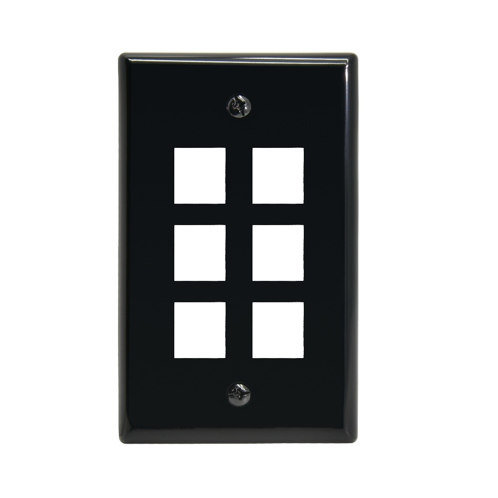 10 Pack of 6Port Keystone Wallplate Black Smooth Face
