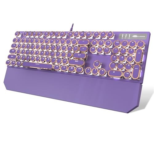 Typewriter Style Mechanical Gaming Keyboard, 104 Keys, Purple, White Backlit