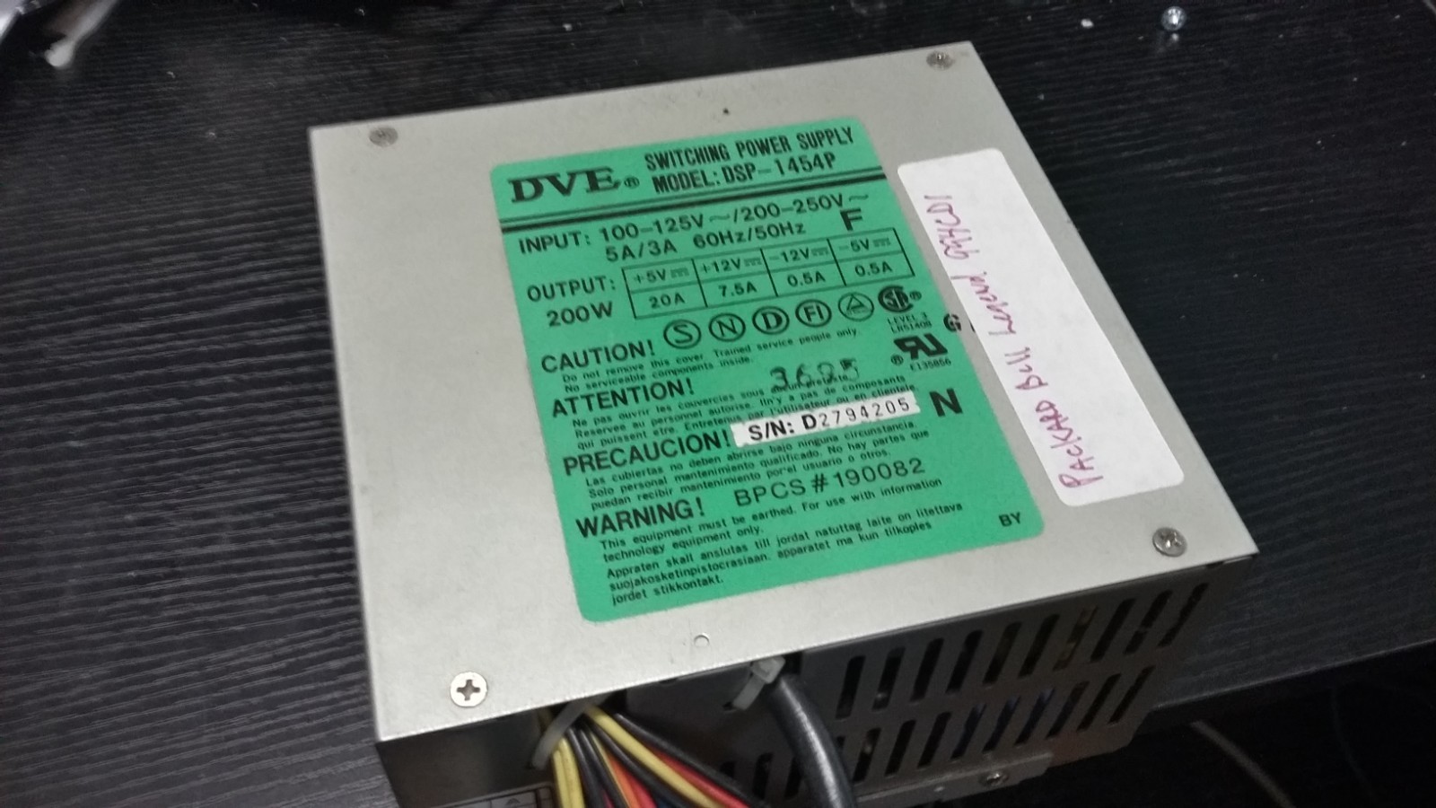 DVE Switching Power Supply  DSP-1454P Power Supply 200w 120/220v tested working