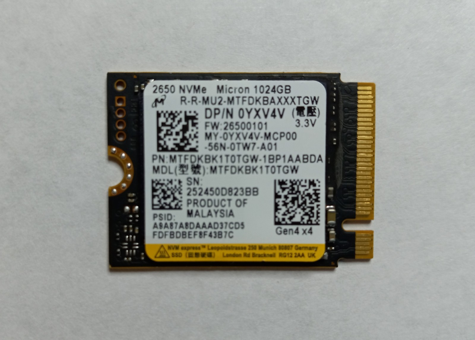 SSD Drives Dell YXV4V (Micron MTFDKBK1T0TGW-1BP1AABDA) 1TB 2650 Series 3D TLC