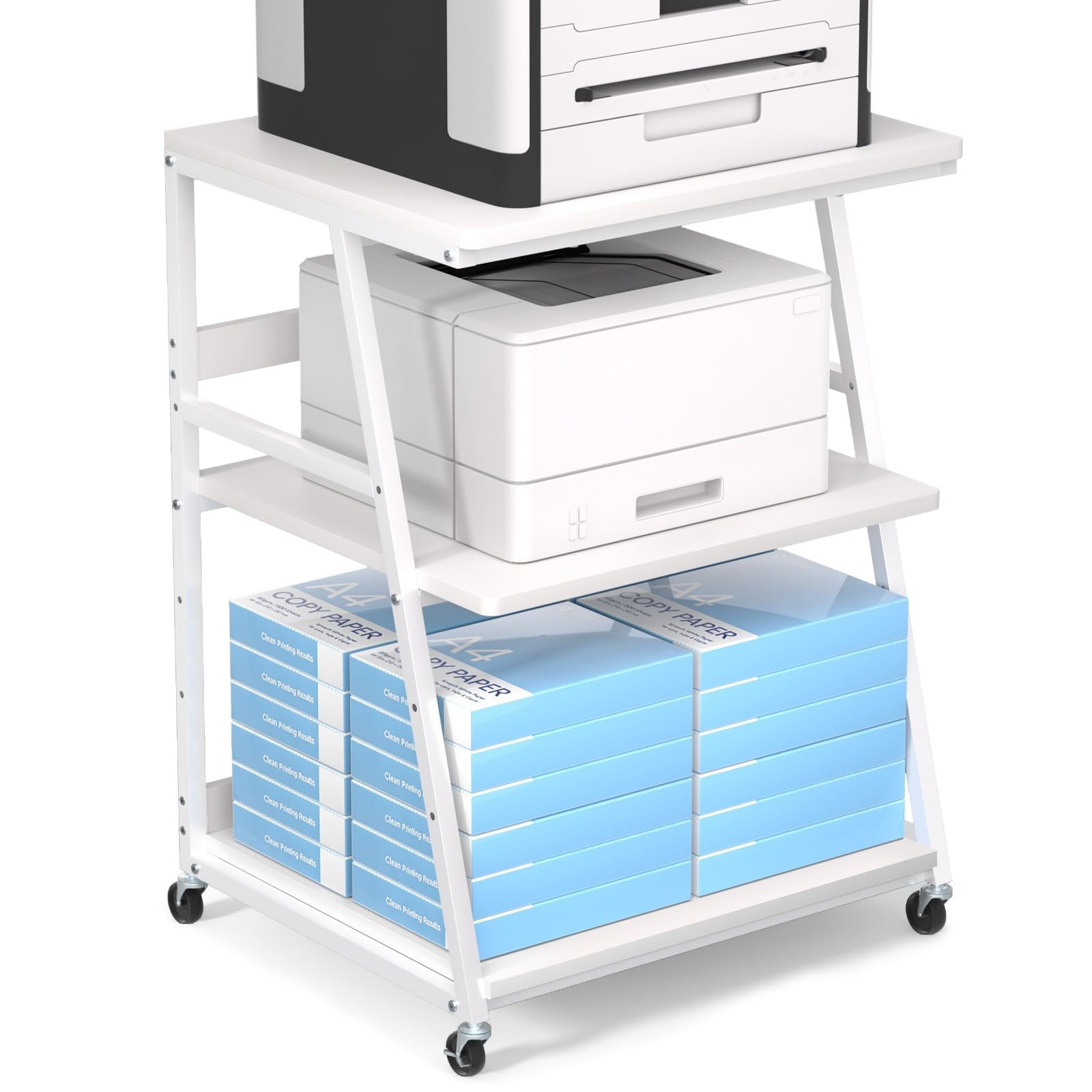 23.6"x19.7" Large Printer Stand with Adjustable Storage Shelf, Wheels