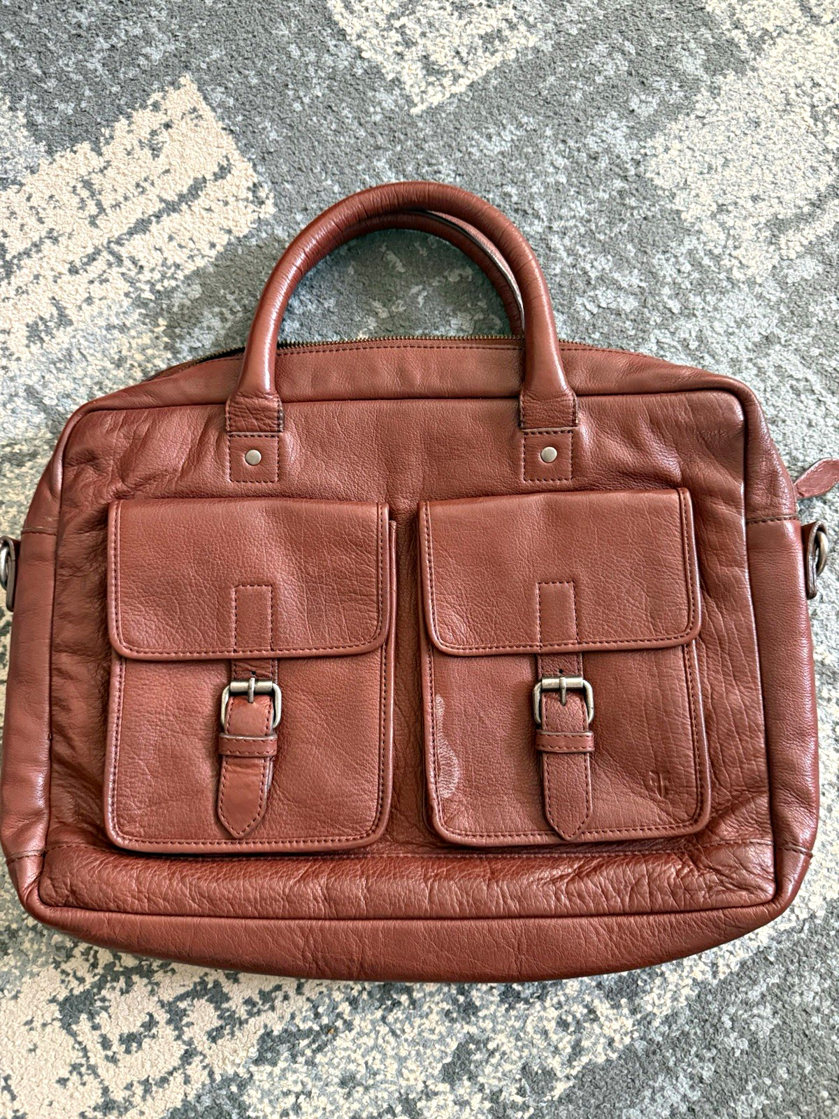 Frye Logan Brown Top Handle Soft Leather Briefcase Work Bag Attache