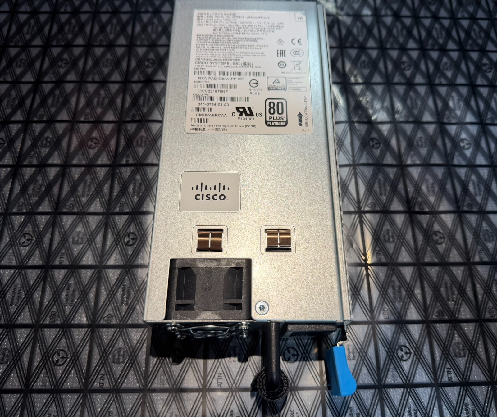 CISCO NXA-PAC-500W-PE 500W Nexus N9K AC Power Supply DCC221670NF, 341-07343-01