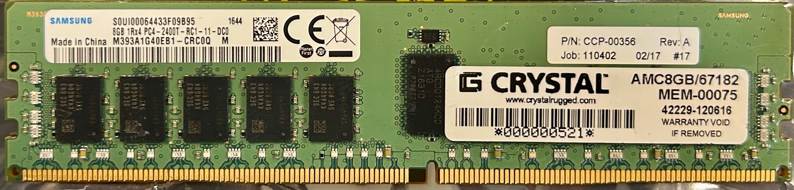 Samsung M393A1G40EB1-CRC0Q 8GB DDR4 1Rx4 PC4-2400T ECC REG RDIMM