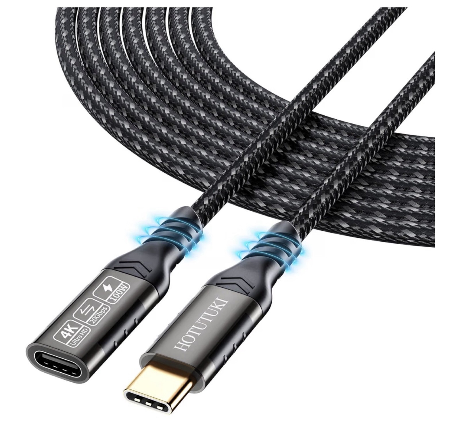 USB-C Extension Cable 16.5ft 5M 100W PD 20Gbps 4K Data Braided Cord