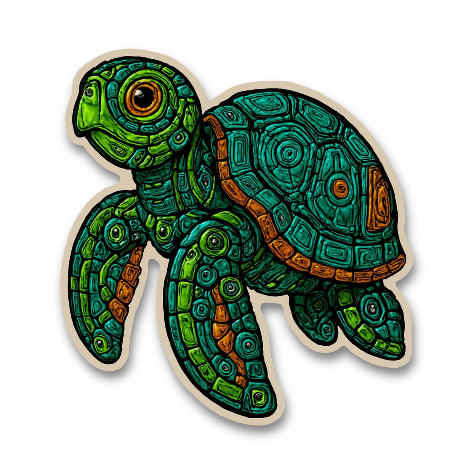 Mechanical Sea Turtle Sticker, Bio-Mech Decal for Laptops & Indoor Use 1.5-6"
