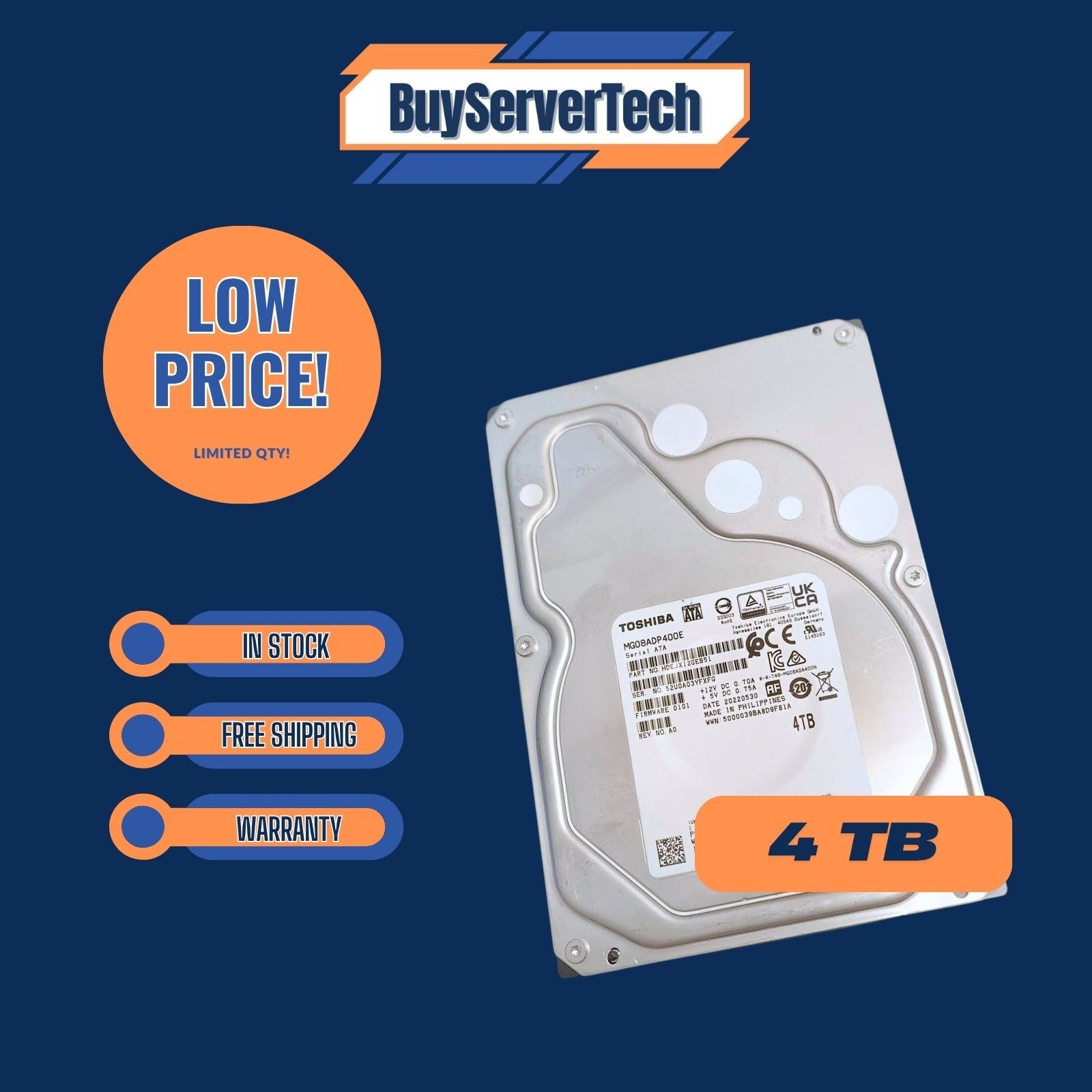 Toshiba MG08ADP400E MG08-D Series 4TB 3.5 SATA LFF 6Gbps 7.2K RPM SED Hard Drive