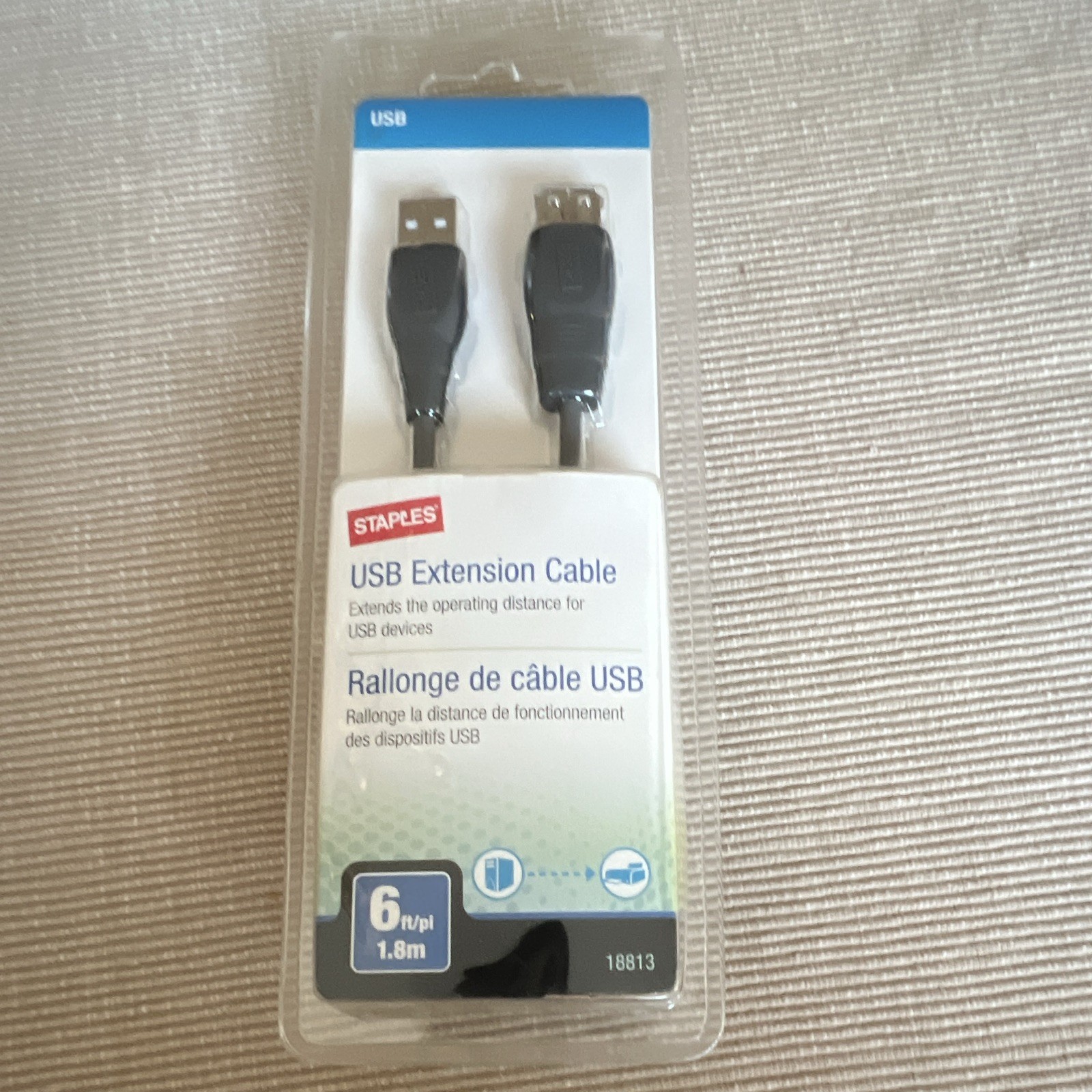 Staples USB-A Extension Cable 6 ft Black Male to Female 18813