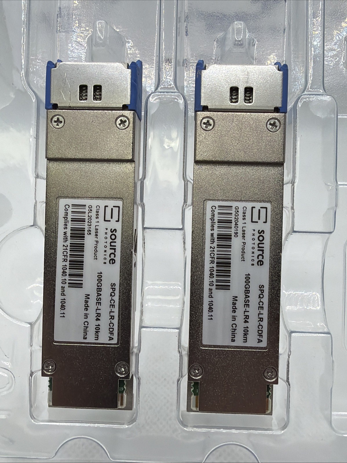 Lot of 2 Source Photonics SPQ-CE-LR-CDFA 100G QSFP28 LR4 10km SMF LC Transceiver