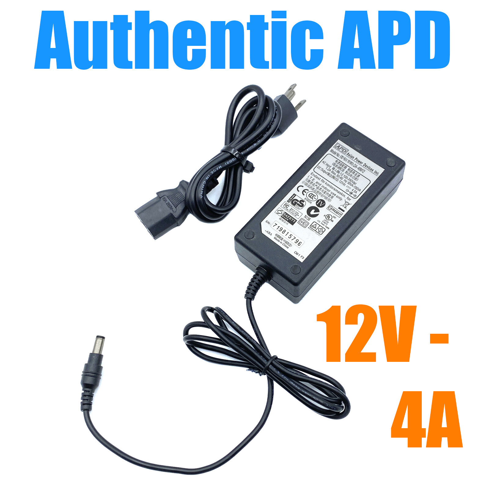 Genuine APD AC Adapter For Dell LED Monitor S2230MX S2230MXf 48W OEM