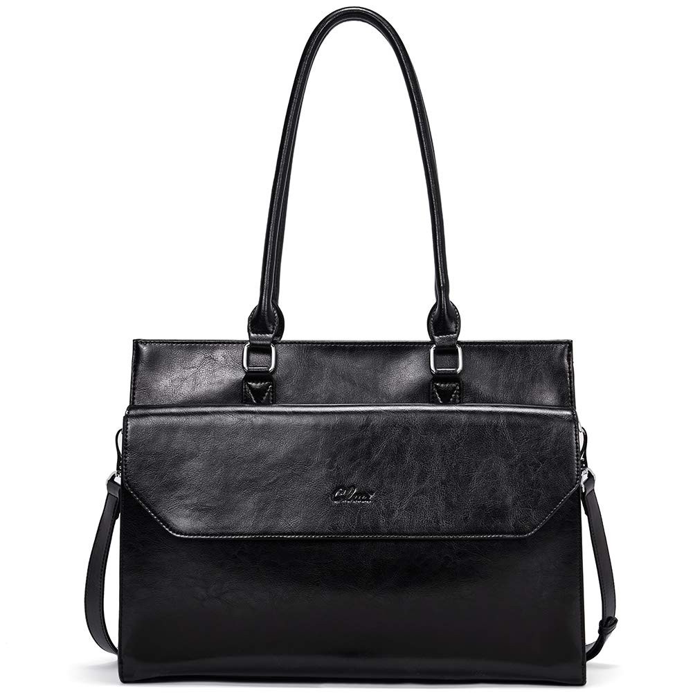 Briefcase for Women Oil Wax Leather Business 15.6" Laptop Handbag Large N Black