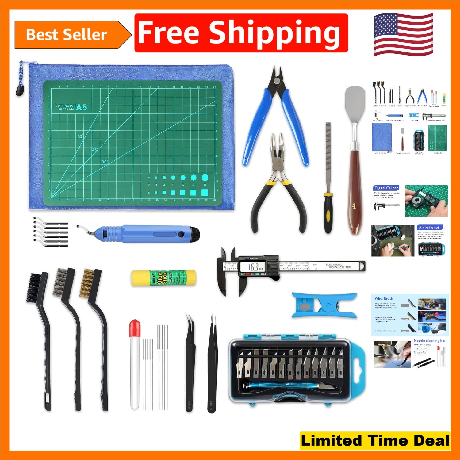 Deluxe 45-Piece 3D Printer Toolkit for Seamless Printing & Post-Processing