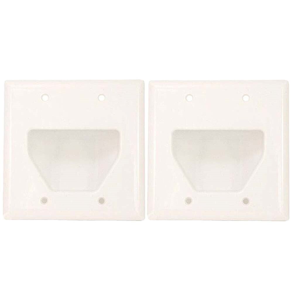 2x 2-Gang Recessed Wall Plate Low Voltage Audio Video Cable Pass Through White